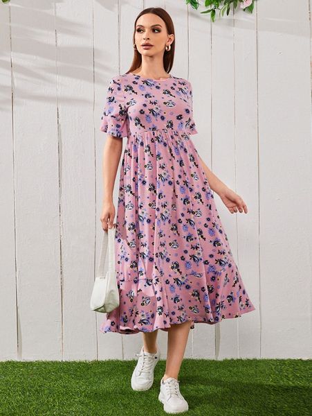 

floral print smock dress m2wm#, Black;gray