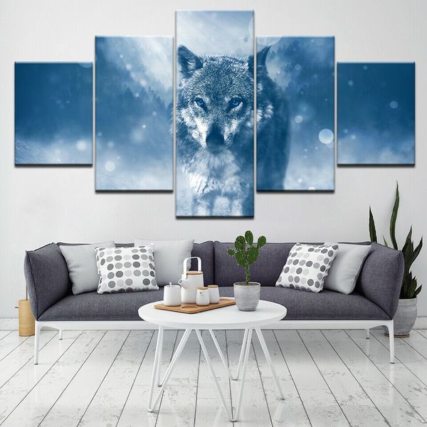 Lupo solitario astratto 5 pezzi senza cornice Immagine su tela Stampa Wall Art Canvas Painting Decorazione della parete per soggiorno