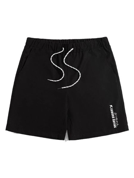 

men japanese letter graphic drawstring waist shorts h8d9#, White;black