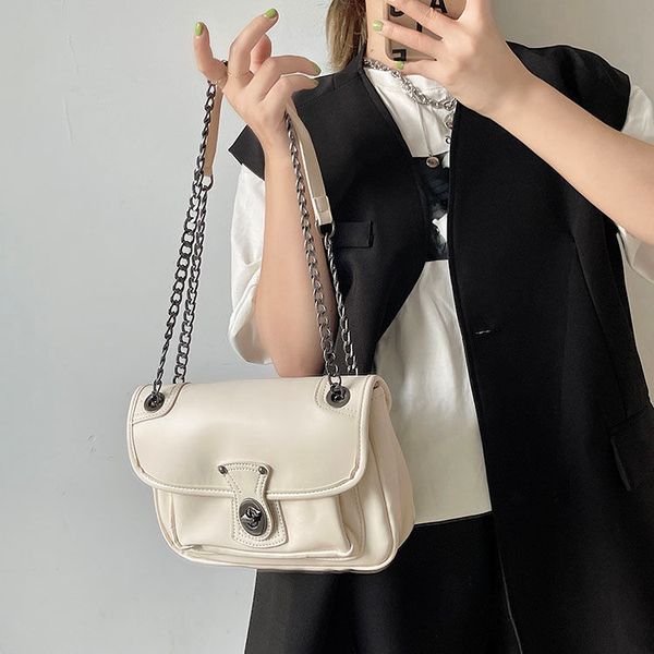 

luxury retro women shoulder bags solid color ladies pu leather crossbody bag female flap buckle design chain tote purse handbags 220722