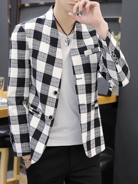 

men's suits blazers blazer fashion spring summer clothing male suit jacket plaid patterns casual slim fit fancy party singer bla, White;black