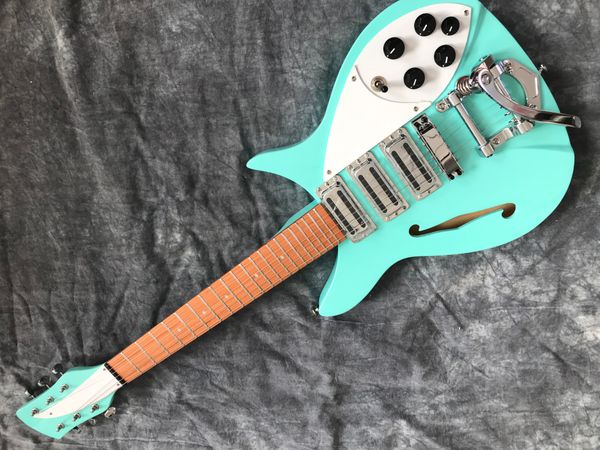 

ricken 325 semi hollow body electric guitar short scale length 527 mm big tremolo tailpiece green