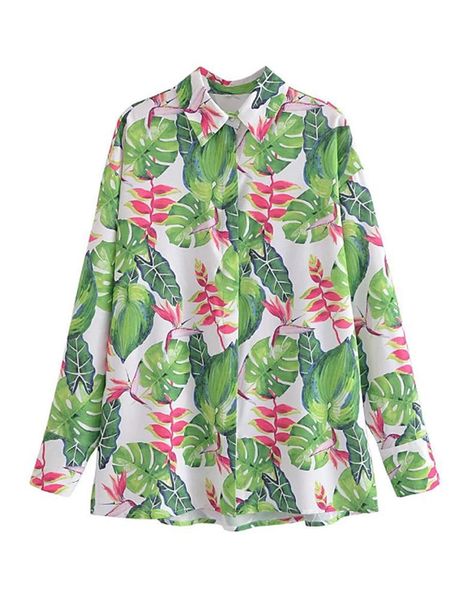 

women's blouses & shirts blouse woman 2022 casual lapel long sleeve single breasted leaf print green chic elegant summerwomen's, White