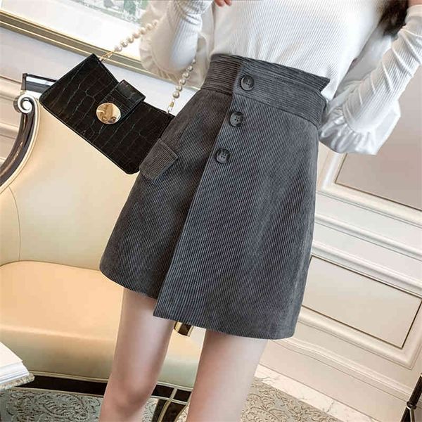

autumn and winter fashion products corduroy skirt women korean irregular high waist a-line skirt corduroy short skirt 210412, Black
