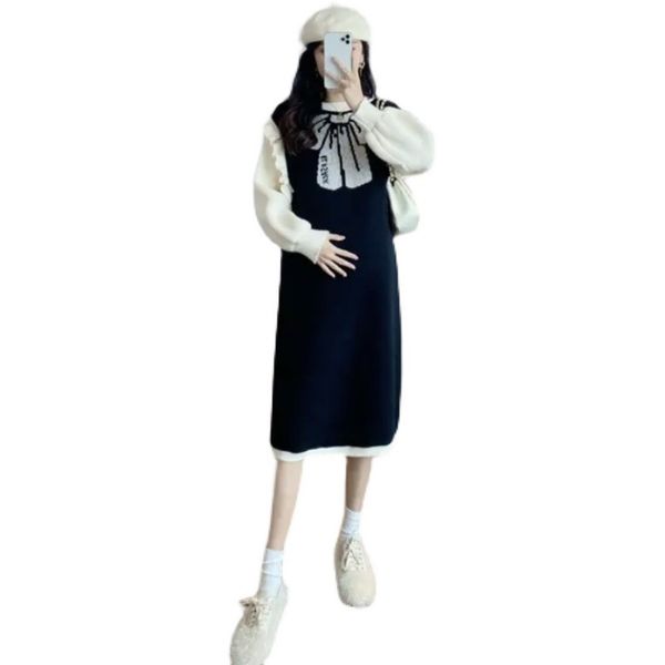

maternity wear bow 2023 new dress age-reducing knitting fashion age reduction knit, White