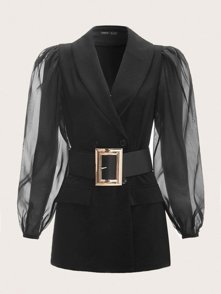 

mesh panel belted flap detail blazer h8ei#, White