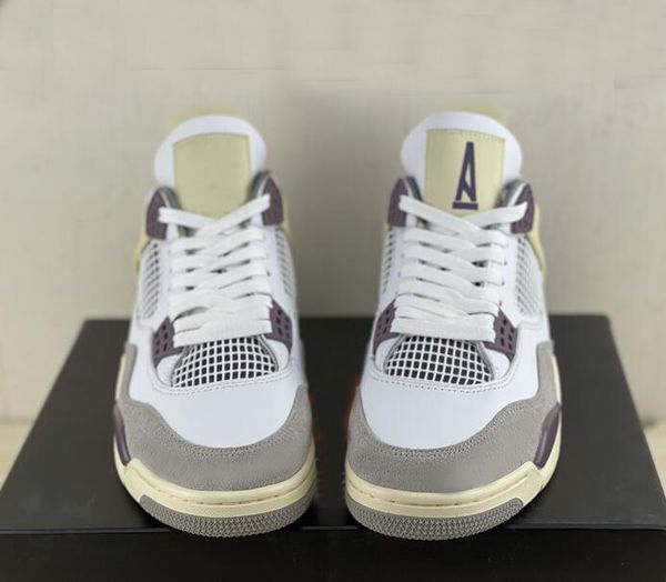

size 5.5-13 a ma maniere x 4 wmns mens basketball shoes womens 4s white/medium grey-violet ore-white outdoor sports sneakers with box