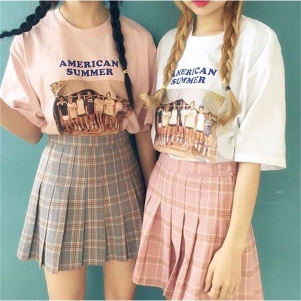 

harajuku skater skirts summer korean harajuku vintage plaid pleated skirt womens kawaii high waist skirt women clothing 210315, Black