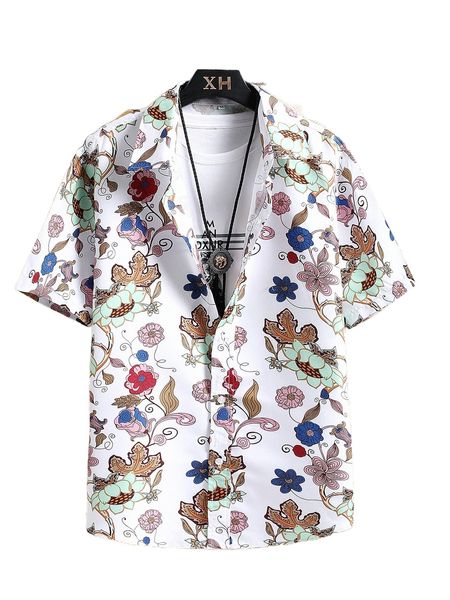 

men floral print shirt without tee a2fl#, White;black