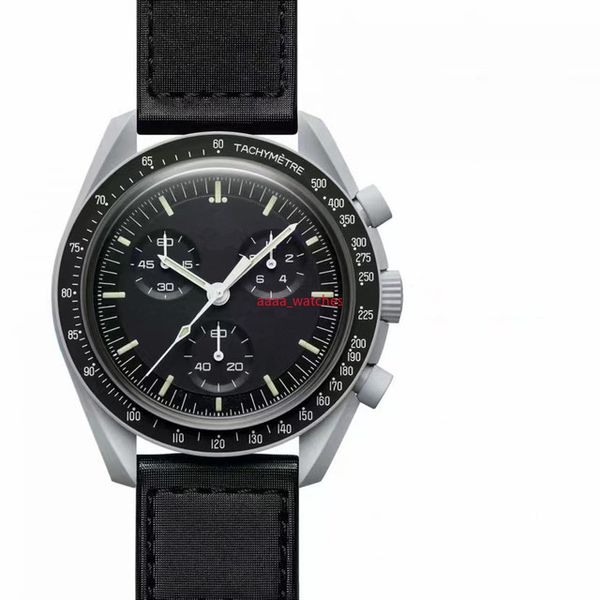 

2022 new super waterproof 6-pin full-featured speedmaster watches planet couple quartz watch high-quality alloy swatch feels great, Slivery;golden