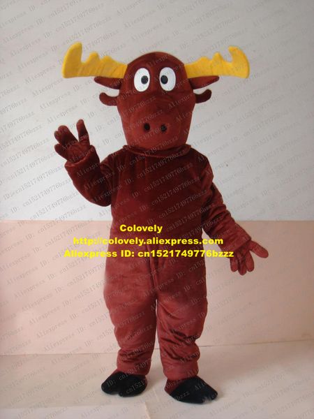 

mascot doll costume lovely red brown alces elk moose deer cerf mascot costume with big yellow antler mascotte fancy dress no.147 free, Red;yellow
