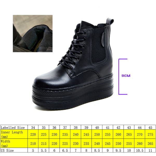 

9cm women ankle boots genuine leather platform wedge chelsea motorcycle punk booties spring autumn women shoes, Black;yellow
