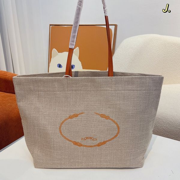 

prad bag large capacity beach bag canvas handbag women tote bags embroidered lettered print lady shoulder purse internal zipper plain 366b