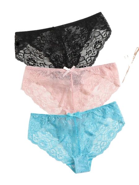 

plus 3pack lace bow detail panty b32b#, Black;white