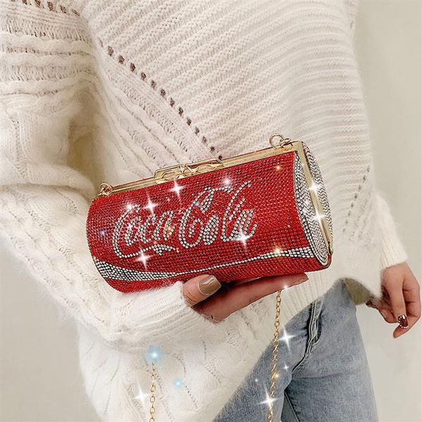 

coke can shape designer evening bag women's mini clutch luxury chain shoulder bags crossbody bag party diamonds red purse ftb295m
