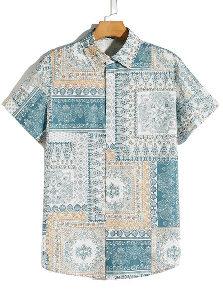 

men paisley & floral print shirt j892#, White;black