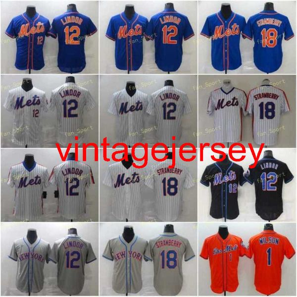 

mens 12 francisco lindor baseball jerseys 18 darryl strawberry stitched flexbase cool base team black white blue