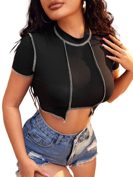 

sxy stitching asymmetrical hem crop tee m3kw#, White