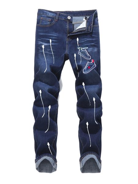 

romwe guys shoes embroidery jeans r3jq#, Blue