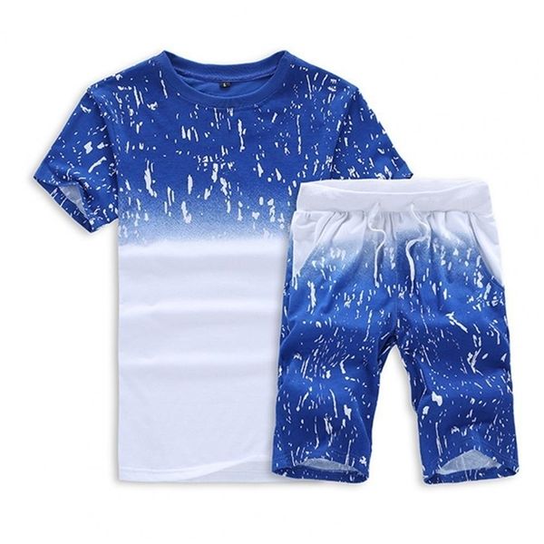 

1set summer short sleeved sports suit printed breathable sweatsuit tracksuit for men gradient color special printed men s sets 220708, Gray