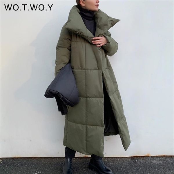 

wotwoy thicken warm long cotton-liner parkas women oversize winter jackets female sashes coats casual straight outerwear 211215, Black