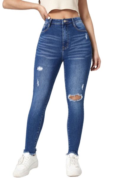 

ripped raw hem skinny jeans z7ub#, Blue