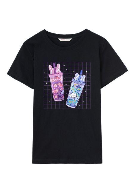 

romwe x leendoodles cartoon print tee f8ic#, White