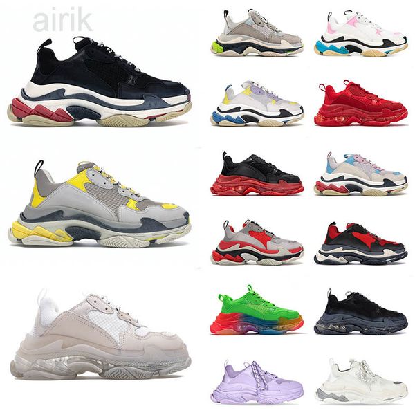 

fashion men women triple s casual dad shoes rainbow neon green designer sneakers black pink crystal clear clean sole bottom paris platform