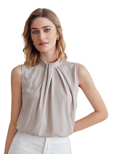 

motf premium stand collar sleeveless i1xt#, White