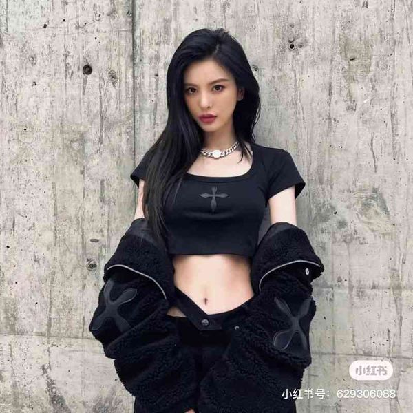 

high-quality women's clothing independent designer brand now send g smfk dancer short tee cross flower midnight black casual short slee, White