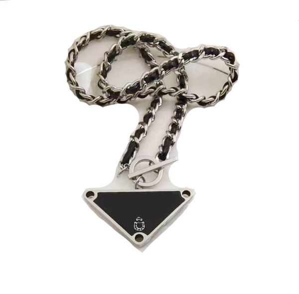 

necklaces luxury jewelry designer original packagingrada pjia inverted triangle necklace metal pendant braided black leather rope clavicle c, Silver