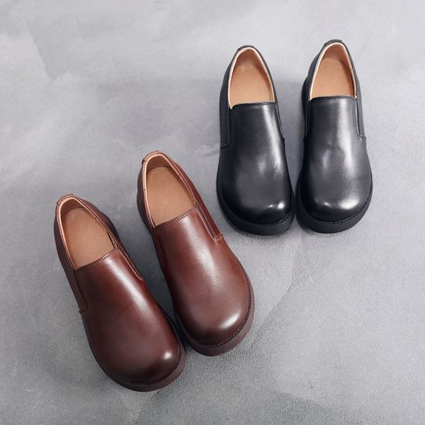 

women shoes spring 2022 new natural genuine leather casual shoes high platform women trend women vintage shoes, Black