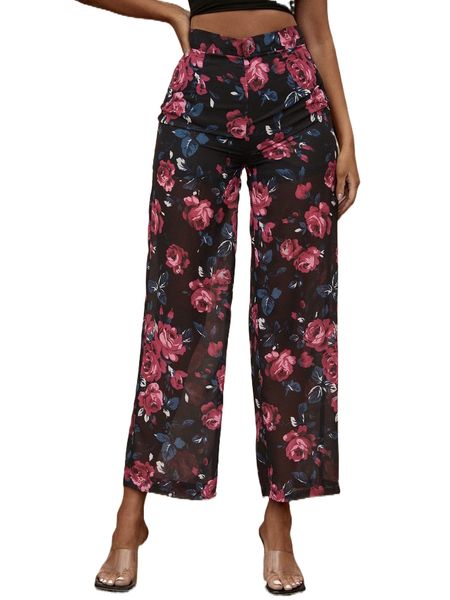 

sxy high waist floral print pants e8h4#, Black;white