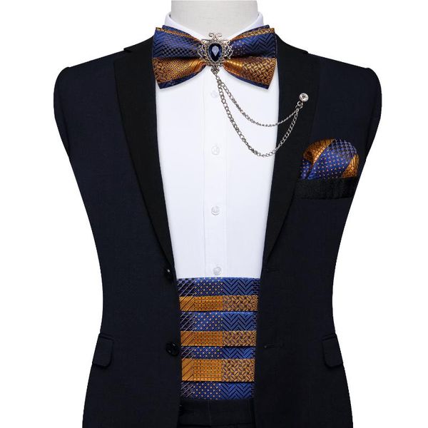 Ремни мужской Cummerbunds Orange Blue Striped шелковая галстука для бабочки SET PACKER SQUAR