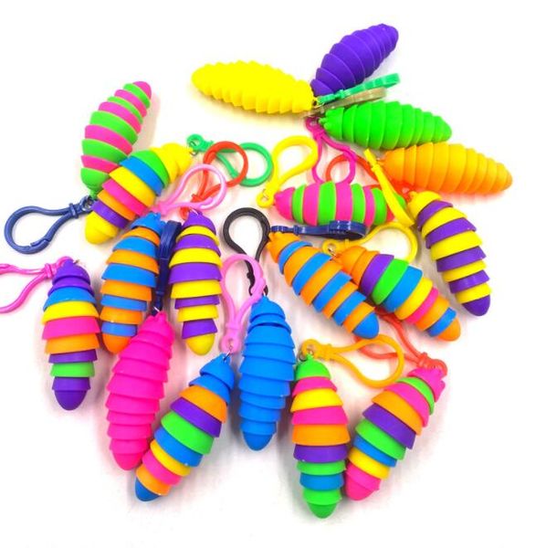 Fidget Toys Commercio all'ingrosso Disponibile Caterpillar Cute Bubbles Strumento di decompressione Portachiavi Ciondolo Giocattolo lumaca Elasticità Push Bubble Anti stress per bambini