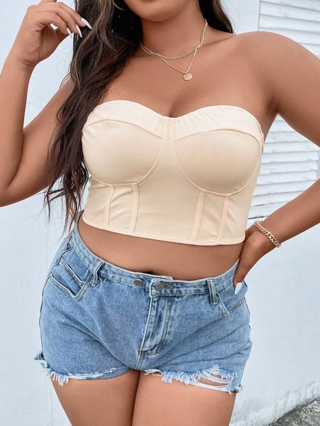 

plus grommet lace up back bustier crop tube x0oe#, Black