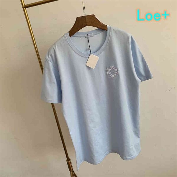 

66% off new loe family summer solid color simple embroidery round neck short sleeve t-shirt for men and women, White