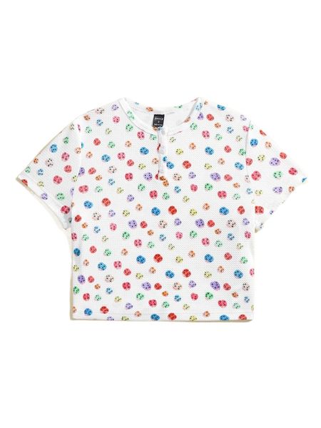 

x custombysonia allover print half button front tee b2m3#, White