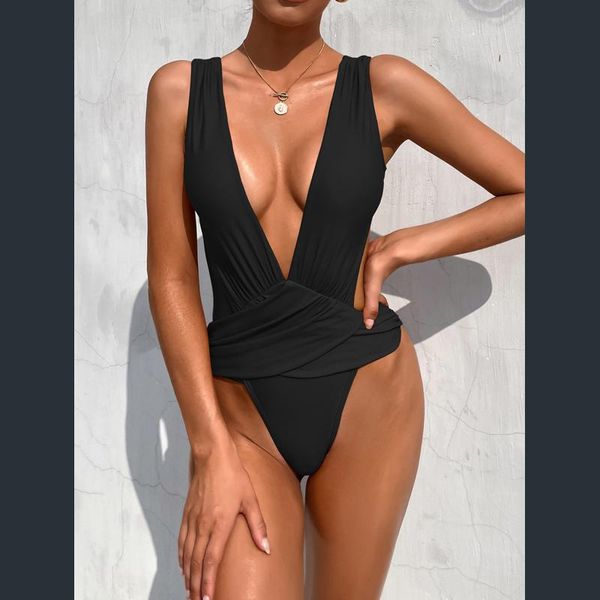 Damenbadebekleidung Bikini Plus Size Frauen Badeanzug Push Up Badeanzug für Surfbad 2022 Sexy Einteiler Reine Farbe Spot Solid