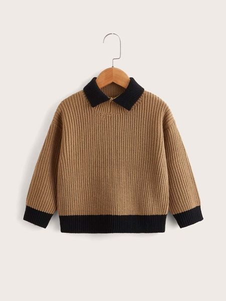 

toddler boys contrast trim drop shoulder sweater she, Blue
