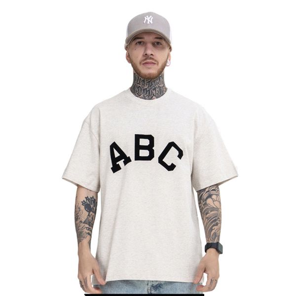 

mens t-shirts fearofgod season 7 main line fog flocking letter abc high street trend loose men's and women's short sleeved t-shirt, White;black