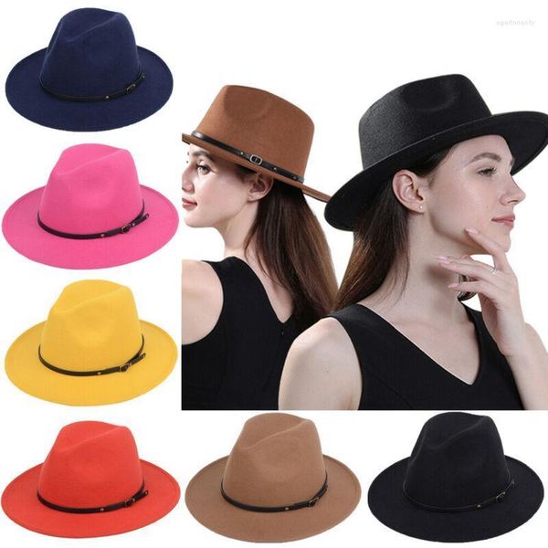 Geniş Memlu Şapkalar Kadınlar Klasik Vintage Moda Fedora Şapkası Kuşak Bahar Kış Düğün Prom Siyah Turuncu Sarı Khaki Eger22