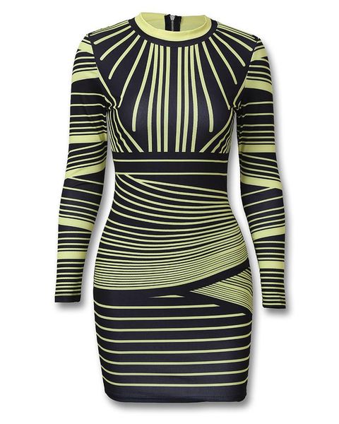 

casual dresses striped colorblock long sleeve bodycon dress, Black;gray