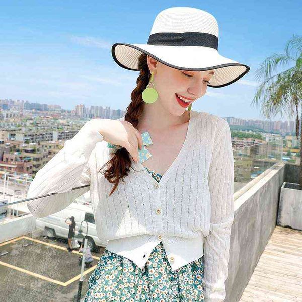 

women's sweaters autumn new women's air conditioner ice thin long sleeved short outerwear knitted cardigan, White;black