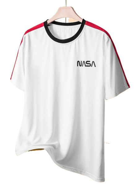 

men letter graphic contrast trim tee n6qr#, White;black