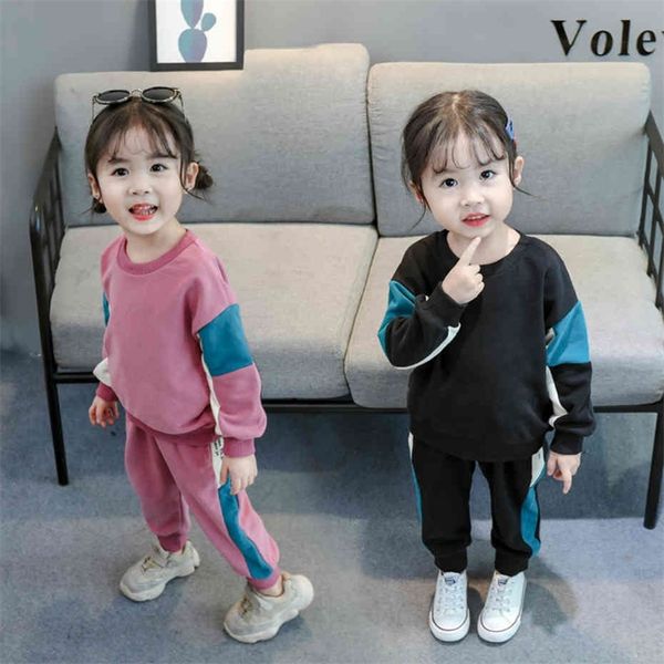 

girls sport clothes patchwork girls outfits sweatshirt pants girl clothing spring autumn kids tracksuit 210412, White