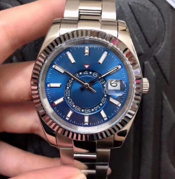 

navy st9 steel mens watches blue gmt automatic movement small dial sapphire calendar 42mm watch stainless sky dweller 326934 skydweller wris, Slivery;brown