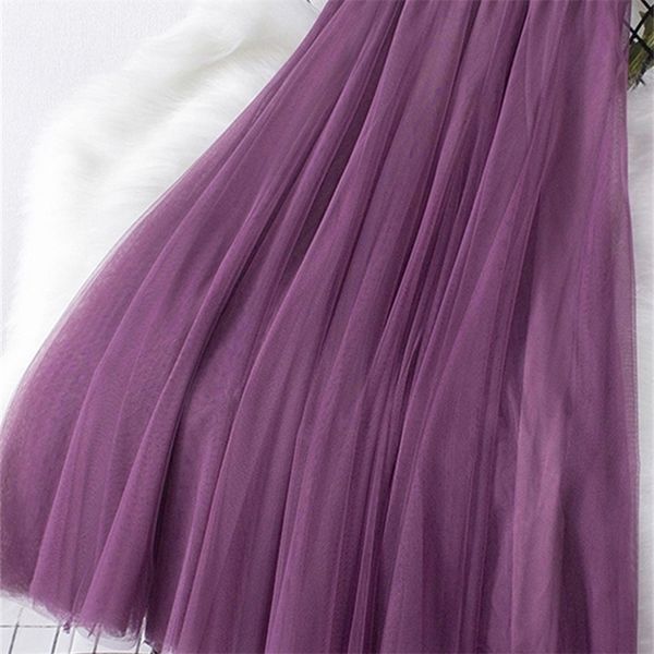 

tigena big hem long tulle skirt women korean casual simple solid 3 layers a line high waist maxi skirt female lady purple 220701, Black