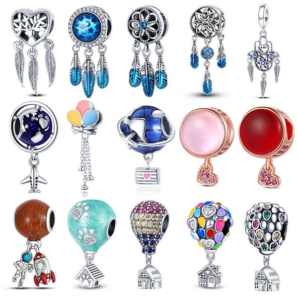 925 Argento Fit Pandora Charm 925 Bracciale Mongolfiera Arcobaleno Dream Catcher charms set Ciondolo Gioielli fai da te con perline fini