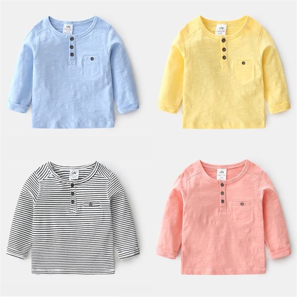 

summer 28 9 10 years baby childrens clothing solid color soft cotton long sleeve pullover basic tshirt for kids boys 220721, Blue